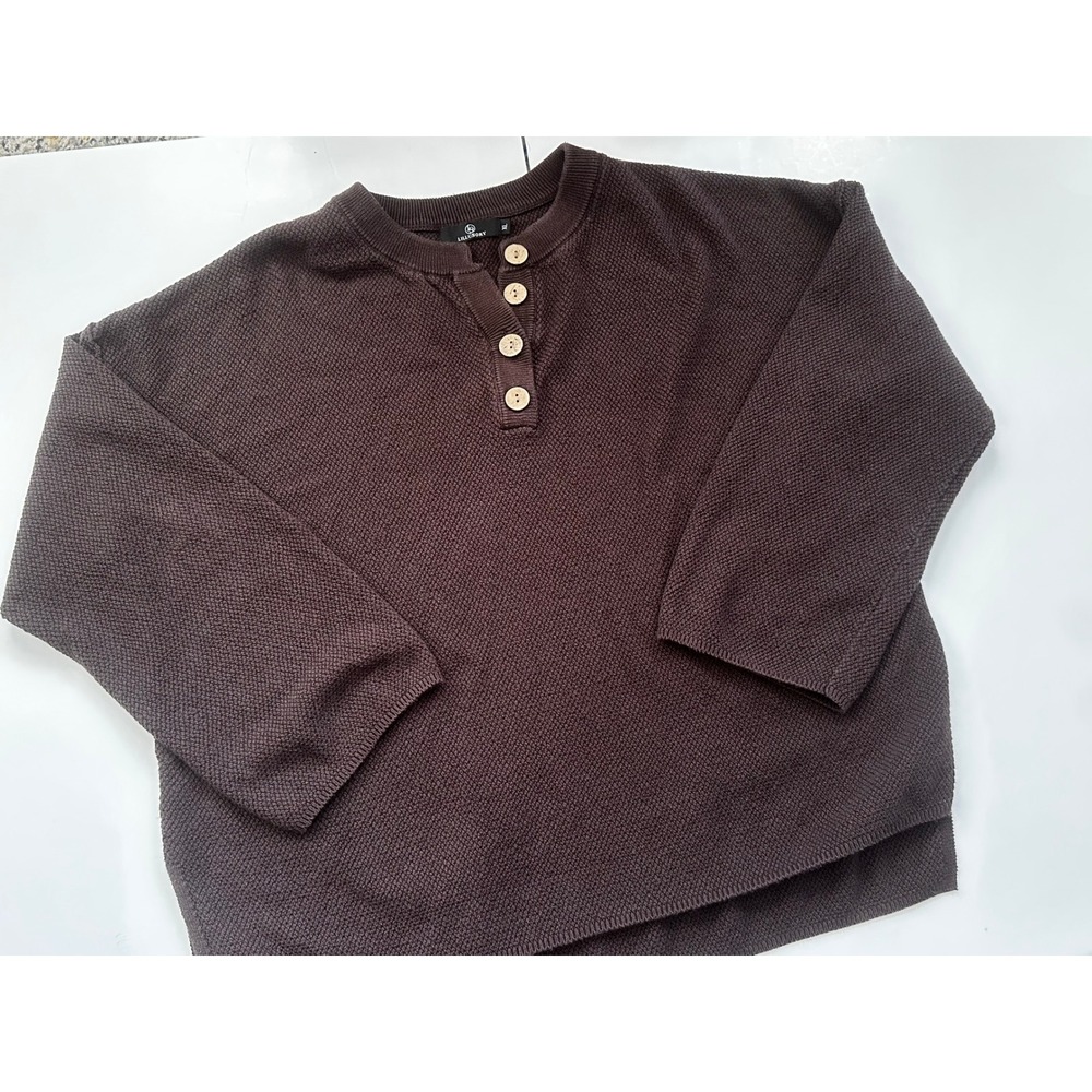Lillusory Womens XL Brown Henley Sweater Textured Knit Button LS055-A06 Oversize